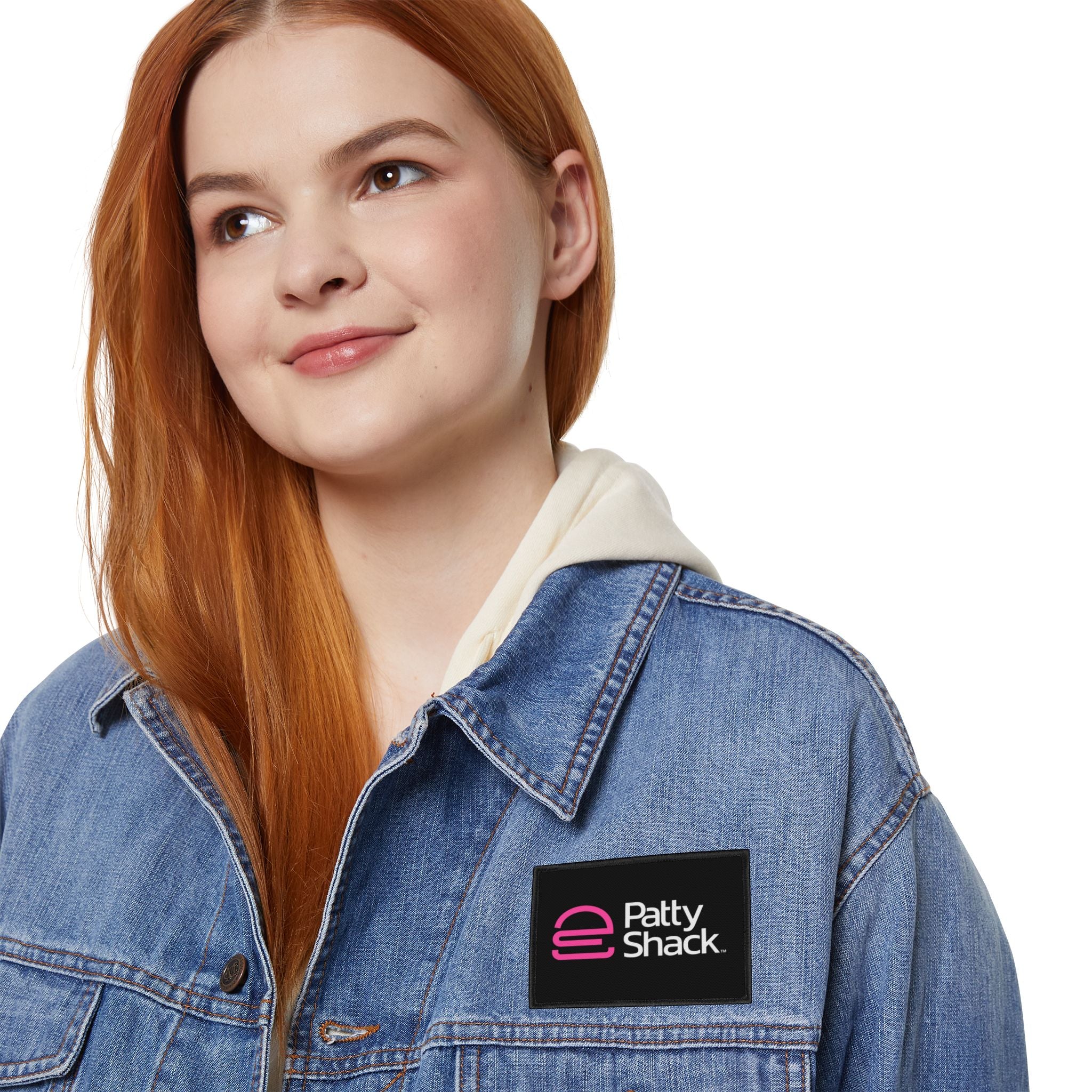 Pink Stylized 'e' Iron-On Patch – Square Logo Patch for Jackets, Bags & Jeans