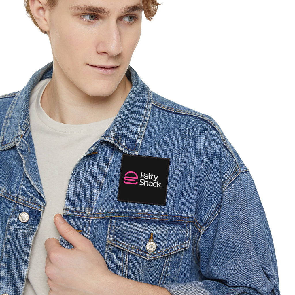 Pink Stylized 'e' Iron-On Patch – Square Logo Patch for Jackets, Bags & Jeans