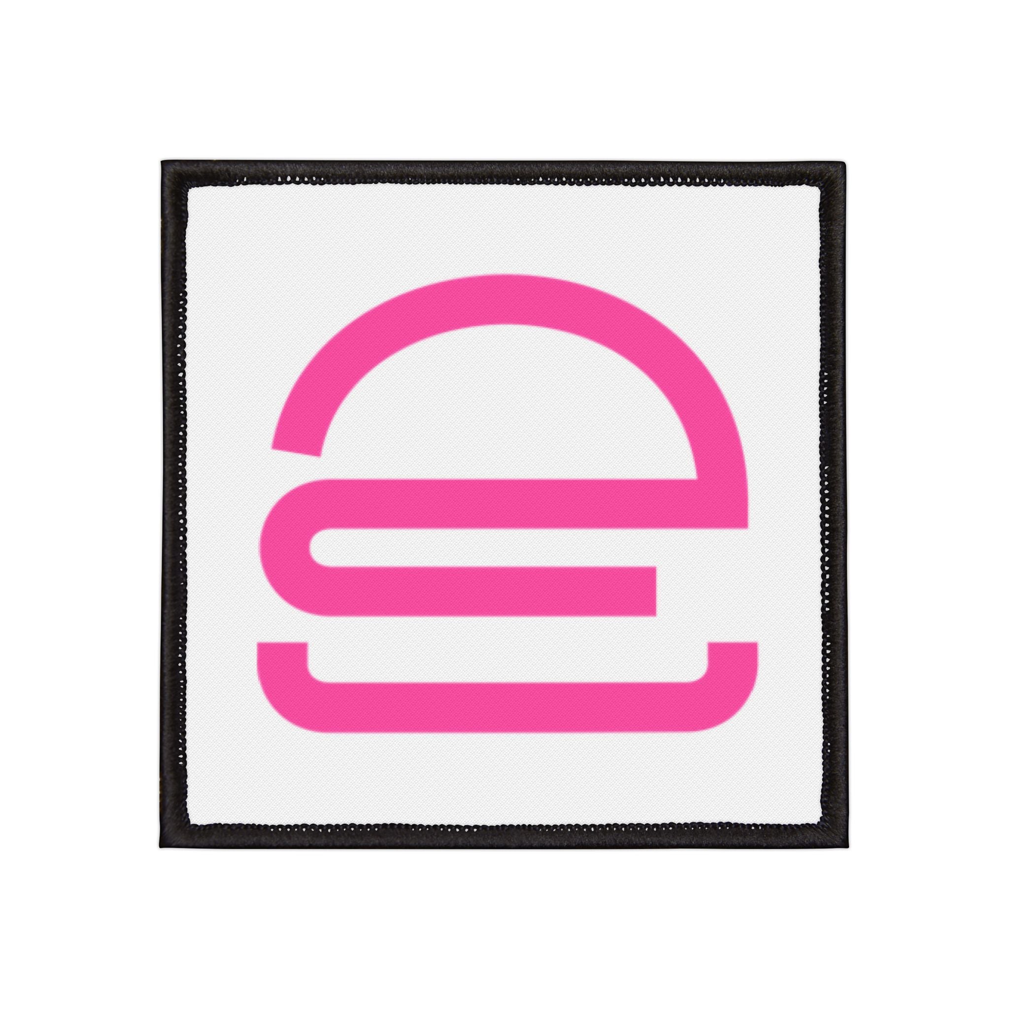 Pink Minimalist 'e' Iron-On Patch — Square Logo Patch for Jackets & Bags