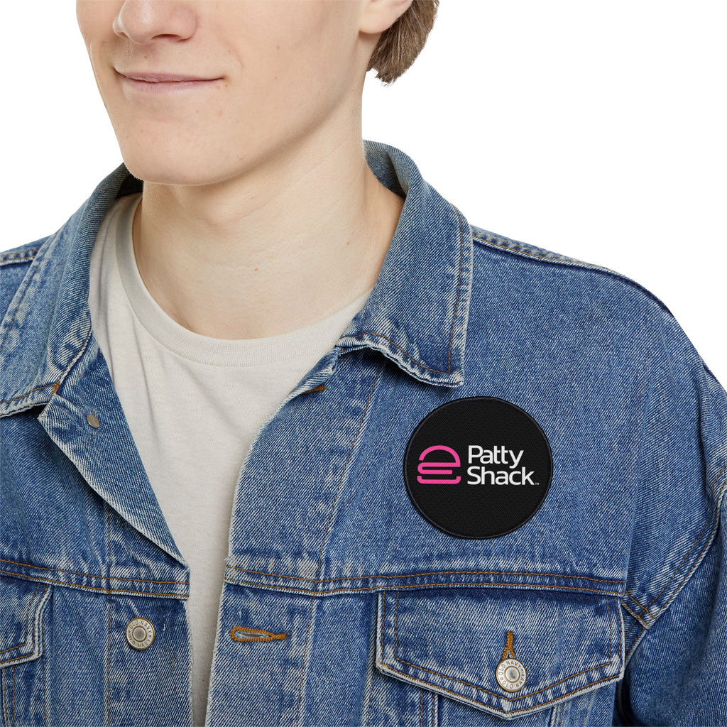 Pink Stylized 'e' Iron-On Patch – Square Logo Patch for Jackets, Bags & Jeans
