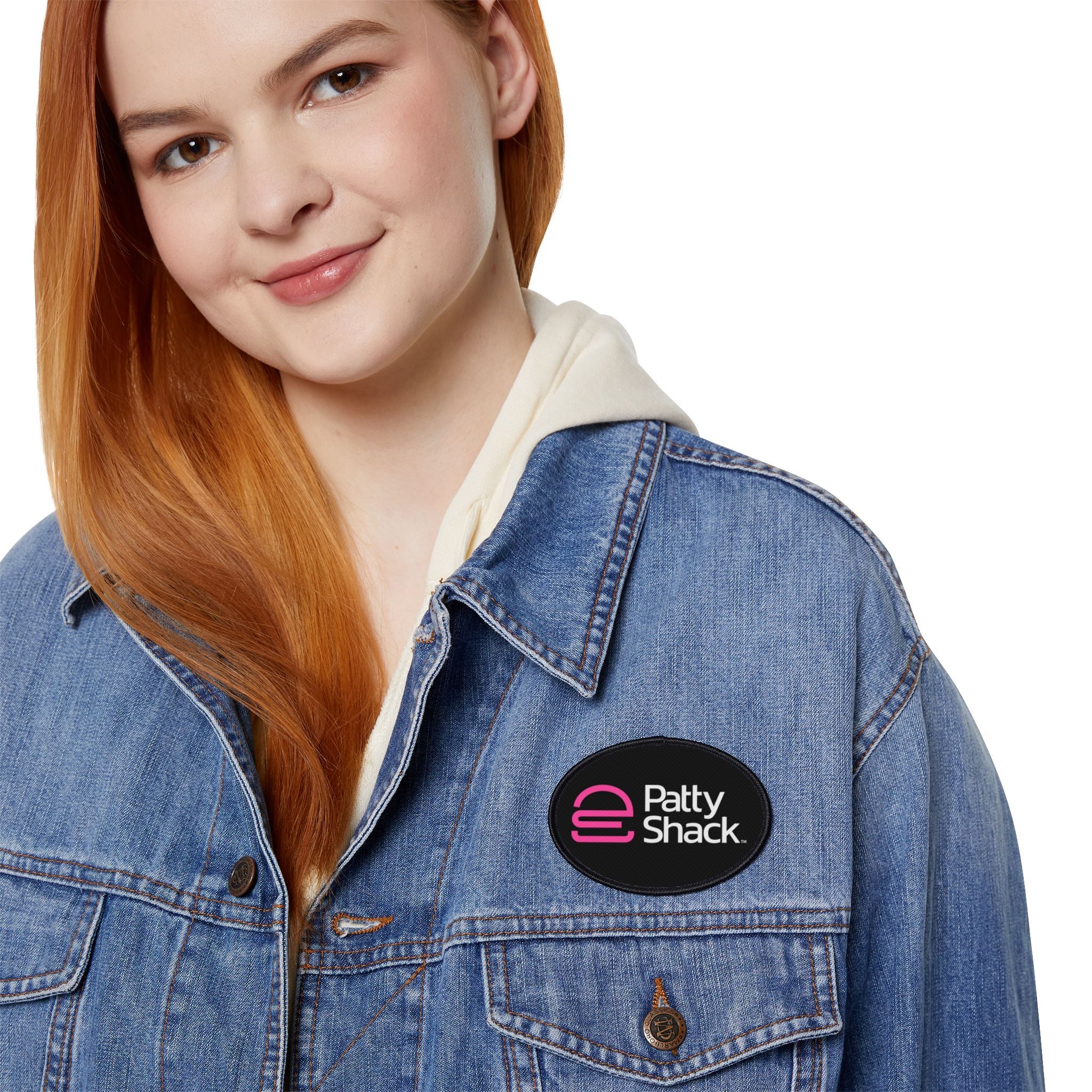 Pink Stylized 'e' Iron-On Patch – Square Logo Patch for Jackets, Bags & Jeans