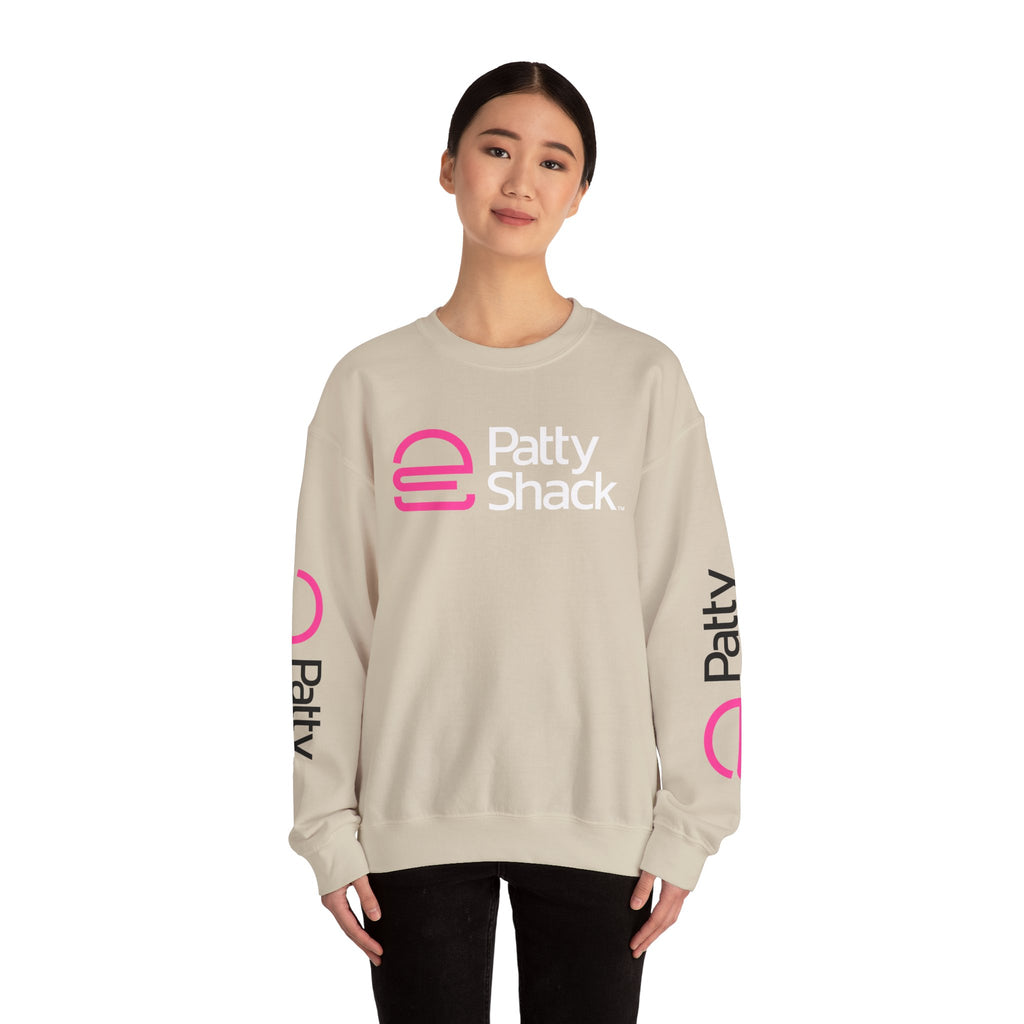 Shack x Patty Logo Crewneck Sweatshirt — White Graphic Logo Pullover