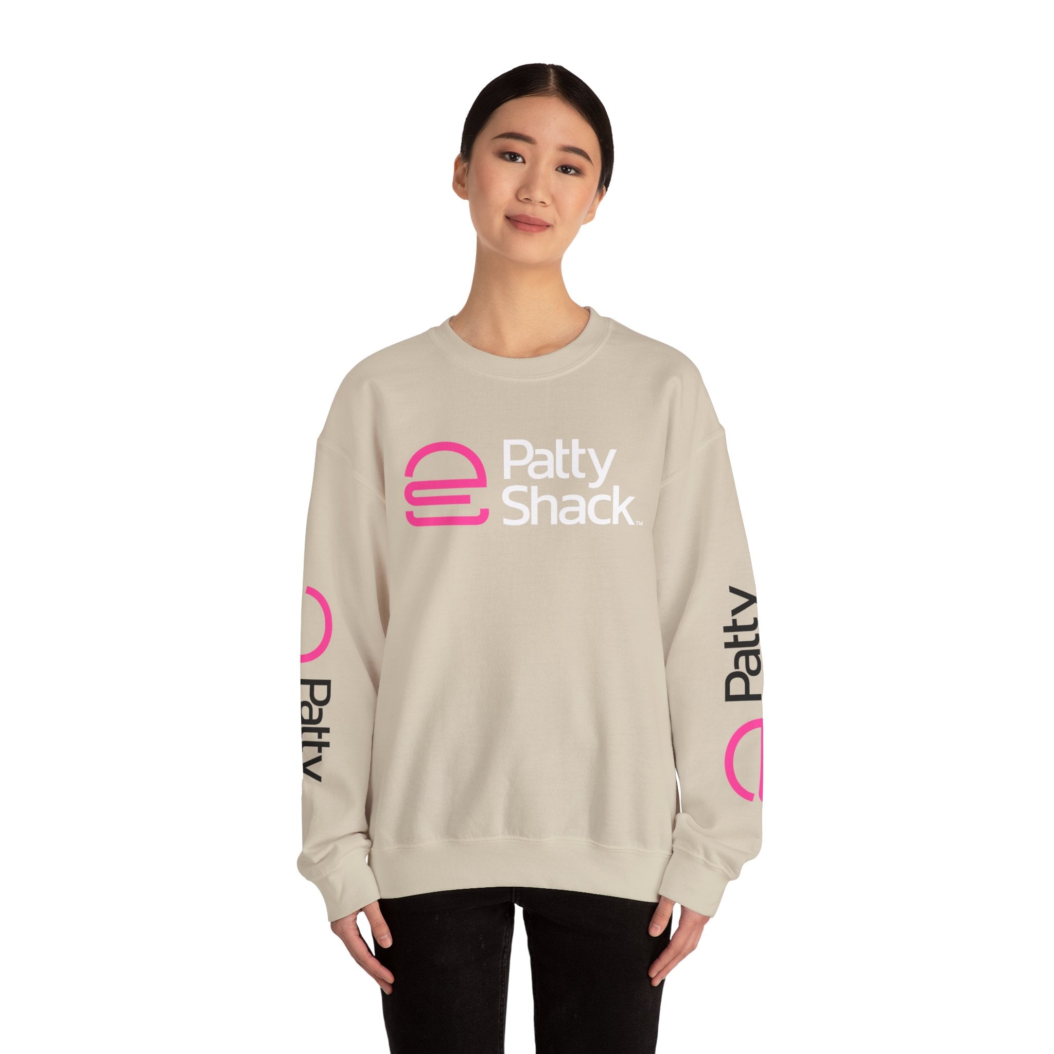 Shack x Patty Logo Crewneck Sweatshirt — White Graphic Logo Pullover