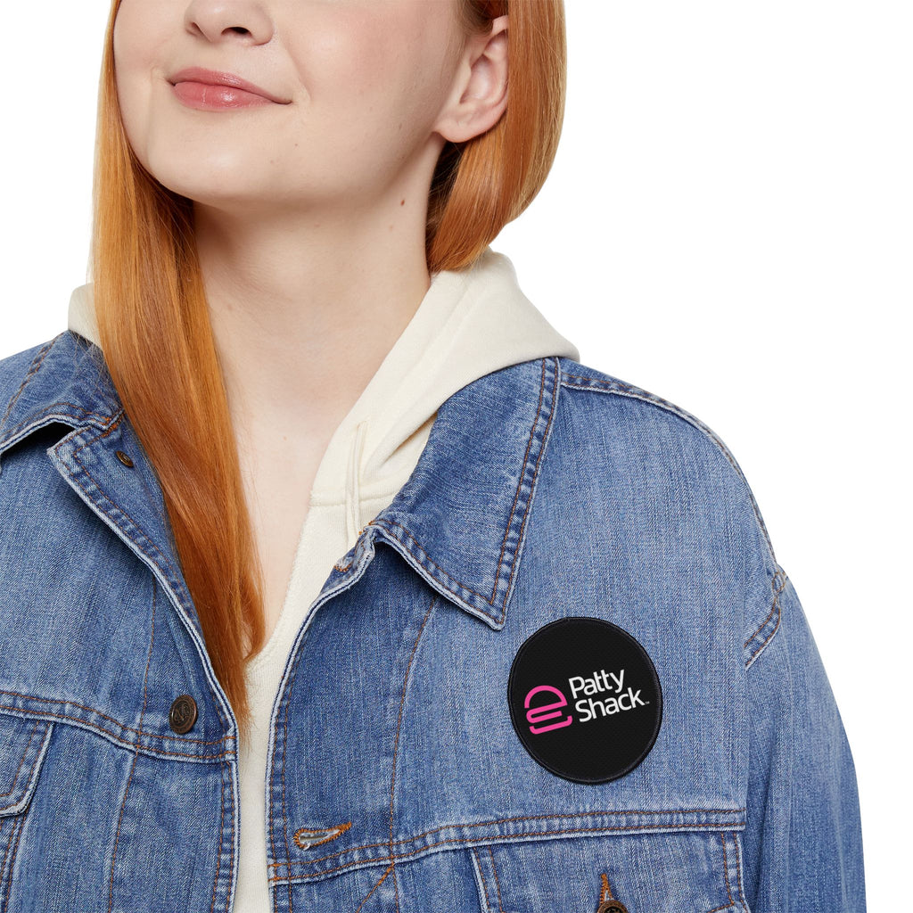 Pink Stylized 'e' Iron-On Patch – Square Logo Patch for Jackets, Bags & Jeans