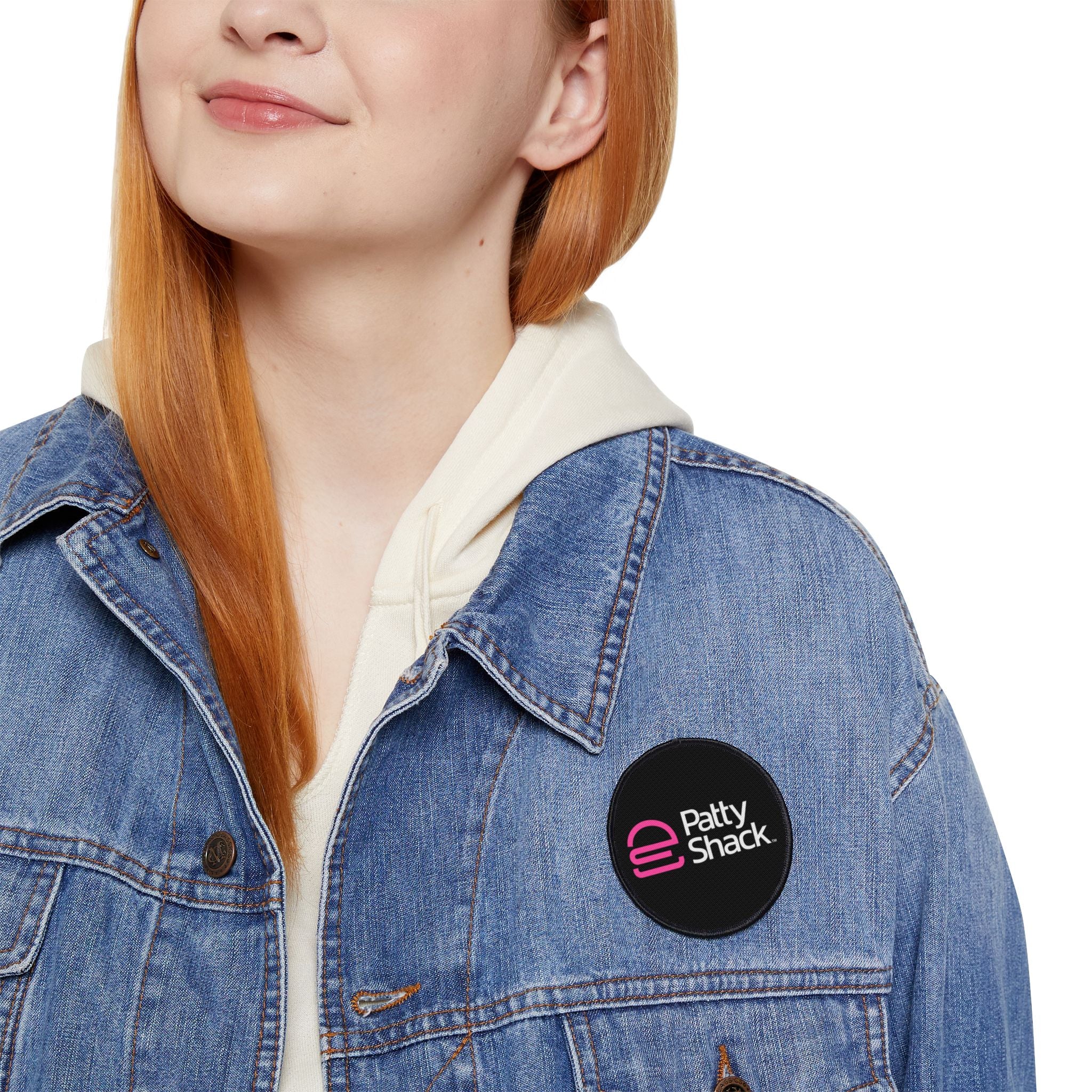 Pink Stylized 'e' Iron-On Patch – Square Logo Patch for Jackets, Bags & Jeans