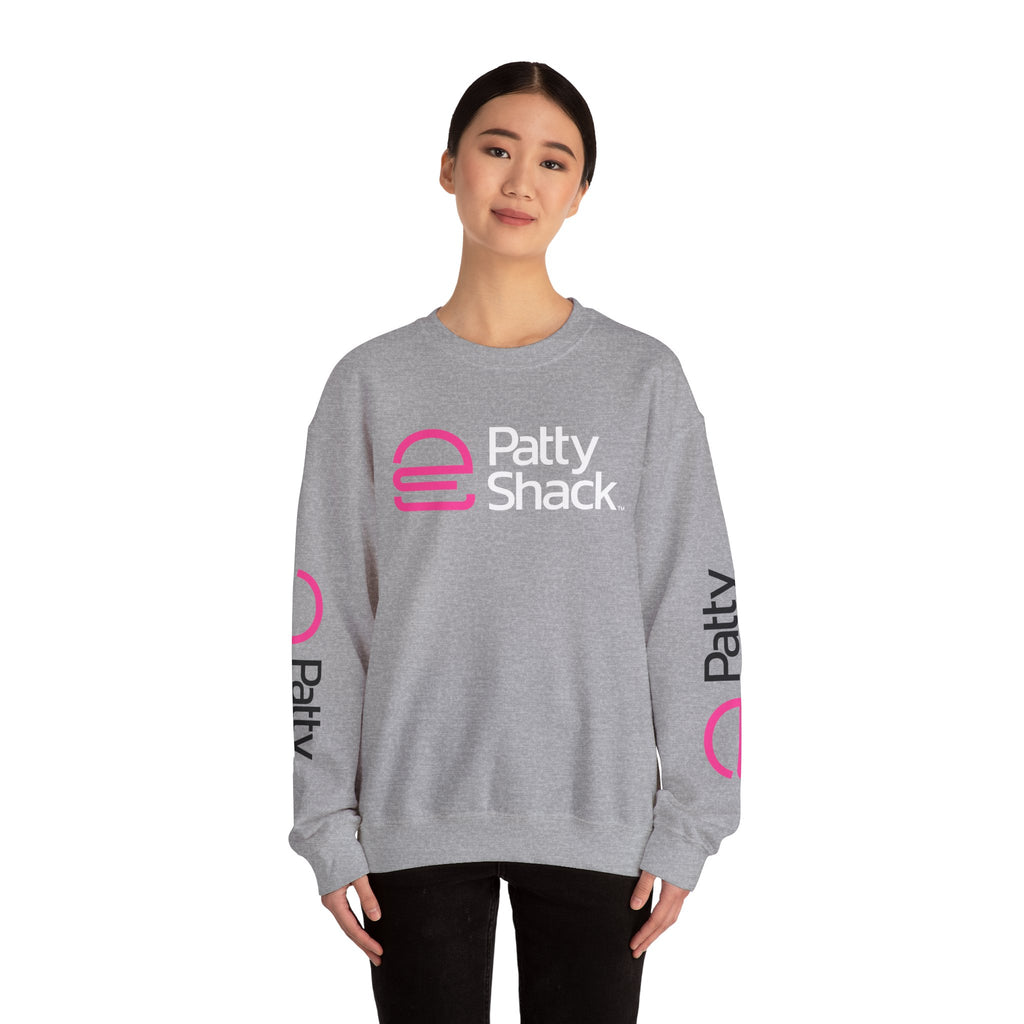 Shack x Patty Logo Crewneck Sweatshirt — White Graphic Logo Pullover