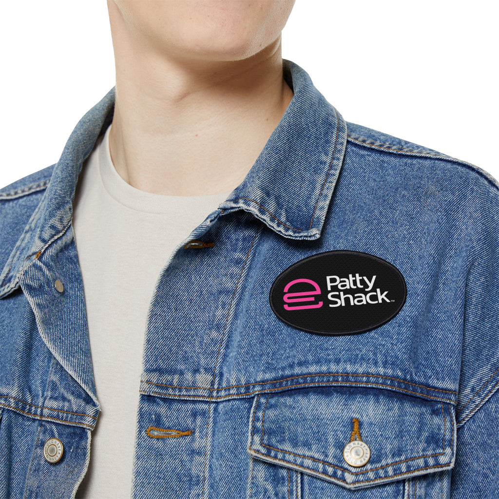 Pink Stylized 'e' Iron-On Patch – Square Logo Patch for Jackets, Bags & Jeans