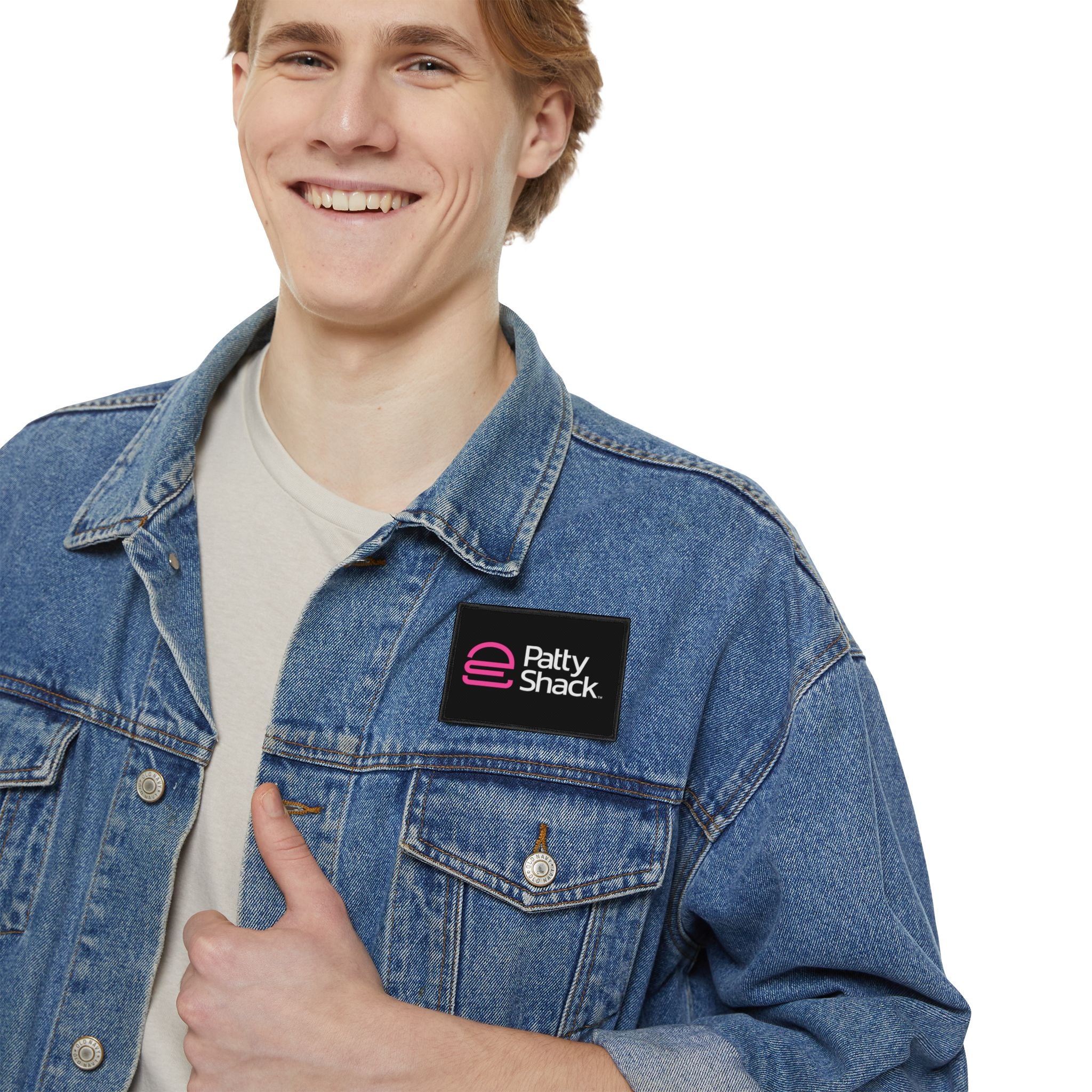 Pink Stylized 'e' Iron-On Patch – Square Logo Patch for Jackets, Bags & Jeans