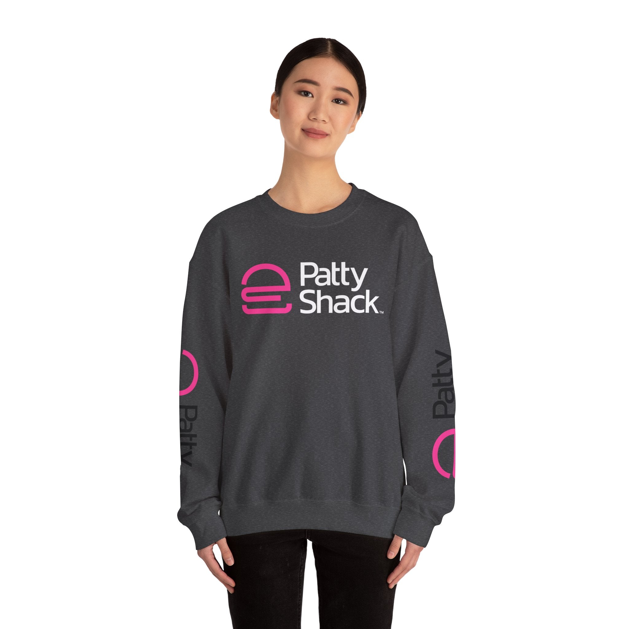 Shack x Patty Logo Crewneck Sweatshirt — White Graphic Logo Pullover
