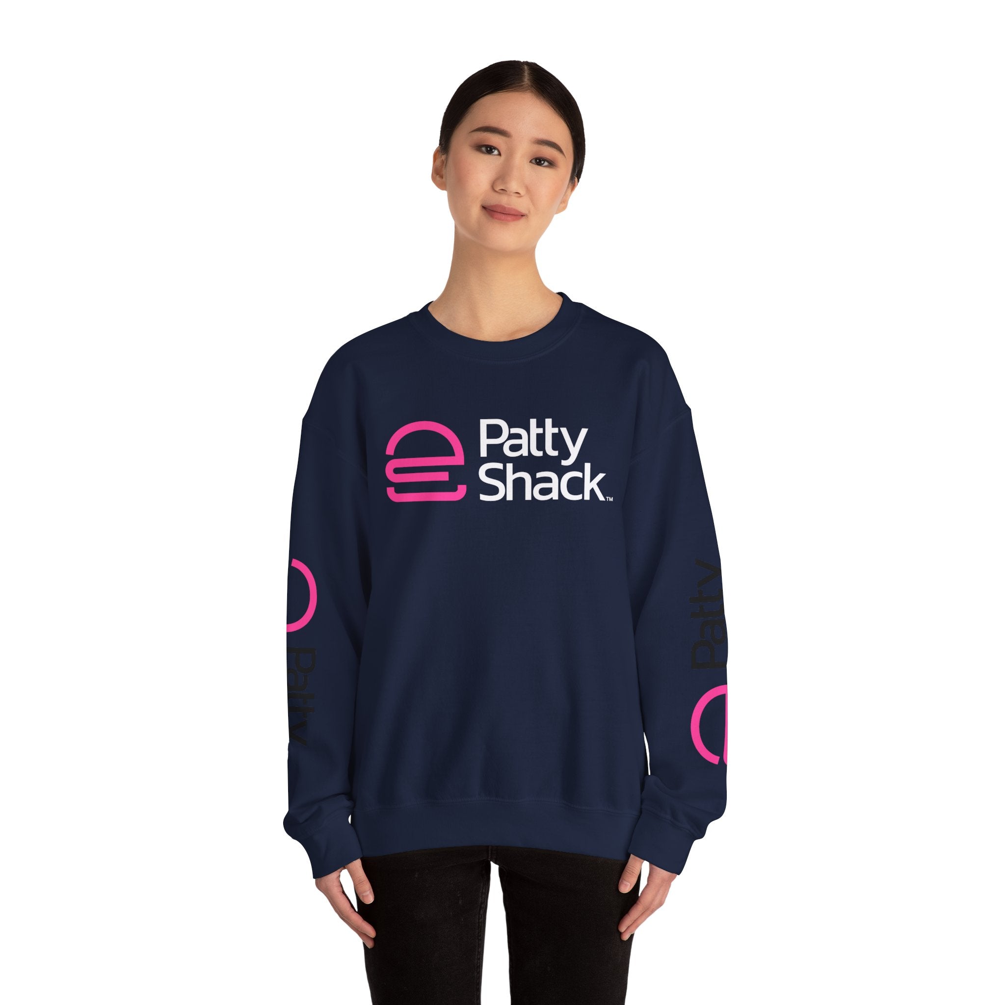 Shack x Patty Logo Crewneck Sweatshirt — White Graphic Logo Pullover