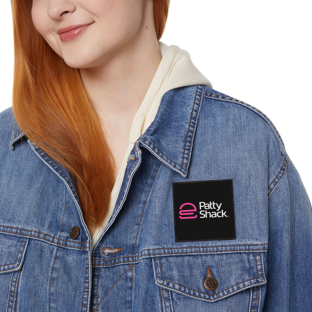 Pink Stylized 'e' Iron-On Patch – Square Logo Patch for Jackets, Bags & Jeans