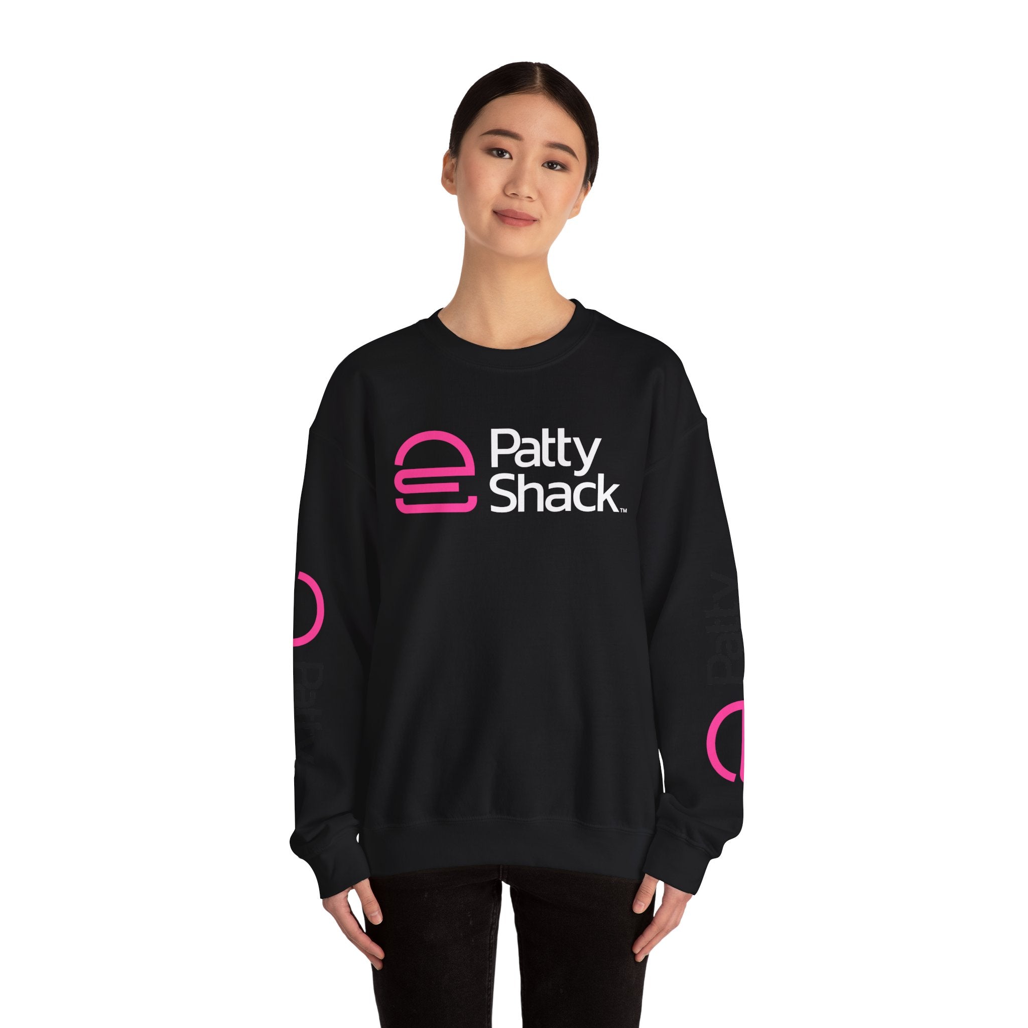 Shack x Patty Logo Crewneck Sweatshirt — White Graphic Logo Pullover