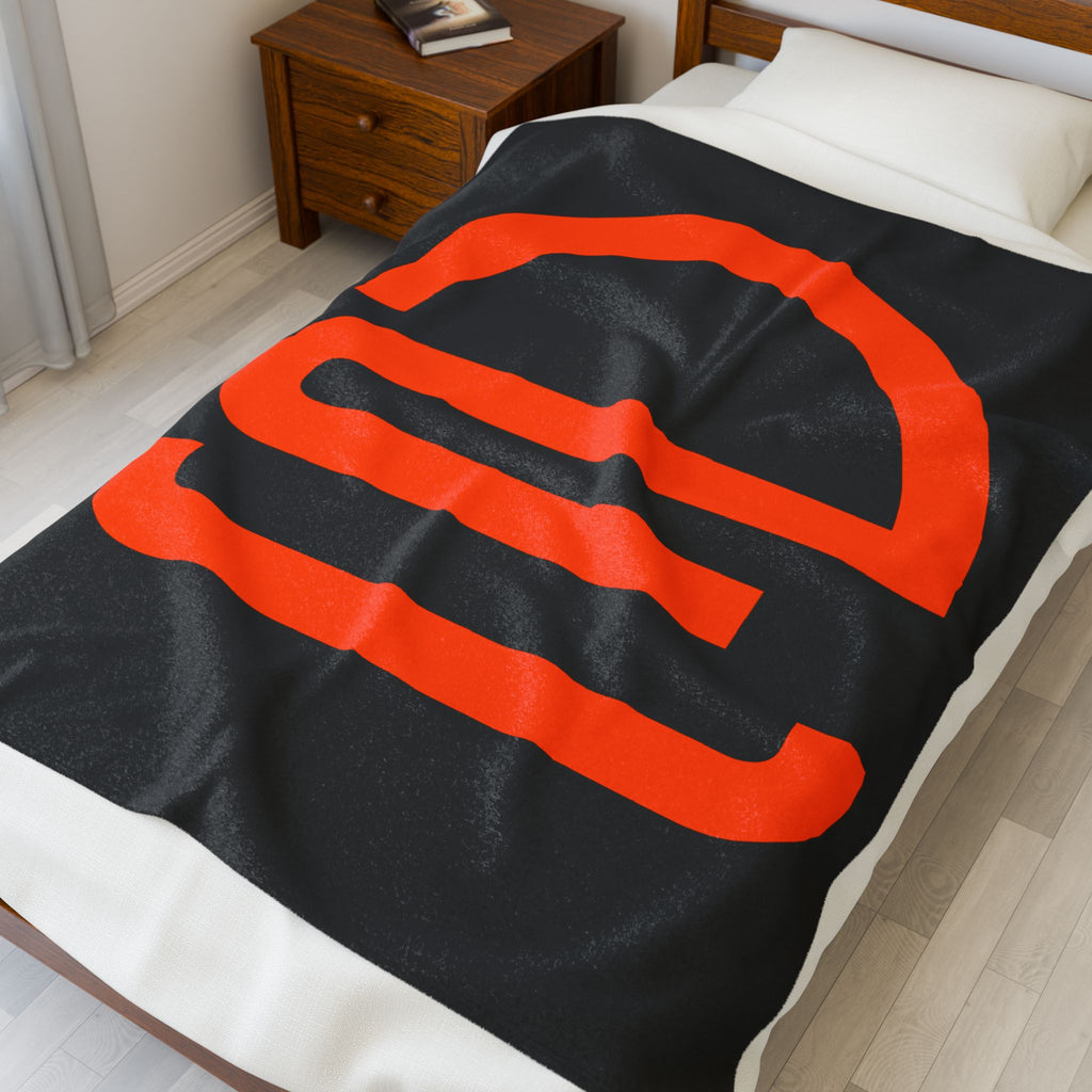 Velveteen Plush Blanket — Bold Orange Minimal Logo Throw