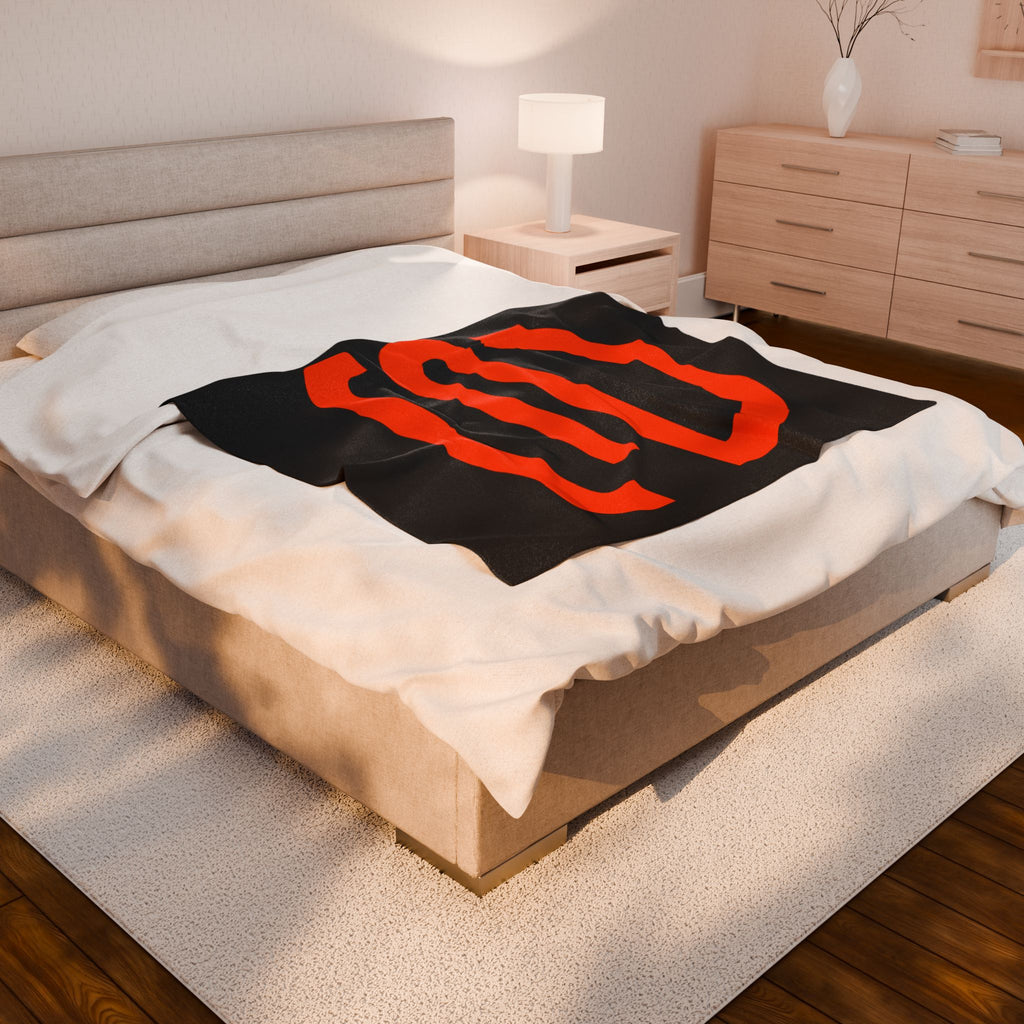 Velveteen Plush Blanket — Bold Orange Minimal Logo Throw