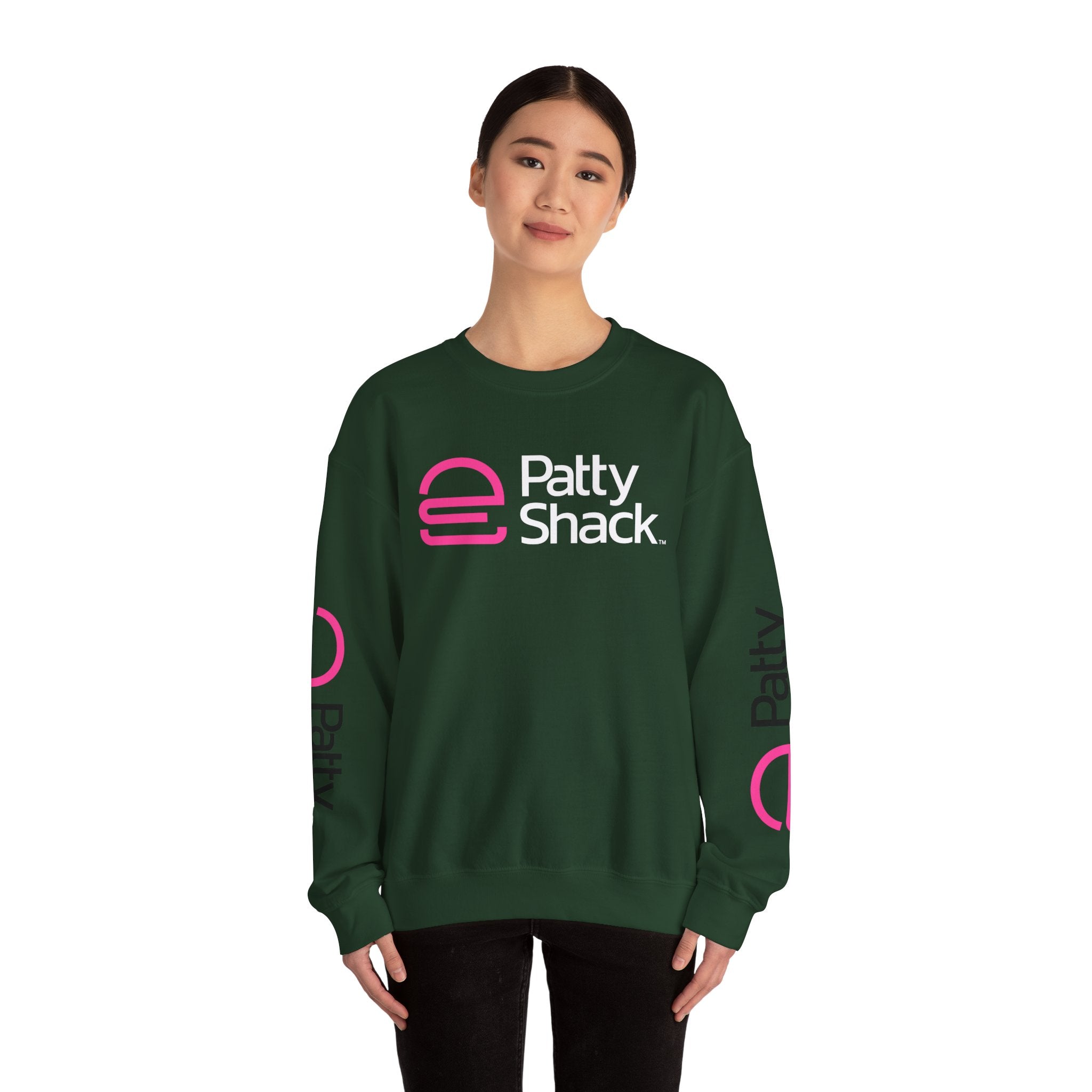 Shack x Patty Logo Crewneck Sweatshirt — White Graphic Logo Pullover